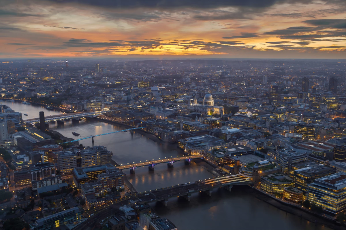 View across London at dusk